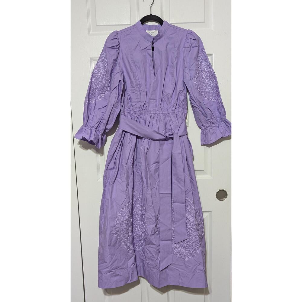 Hyacinth House Tuckernuck Midi Dress Medium Lilac Embroidered Puff Sleeve Cotton - Picture 6 of 14